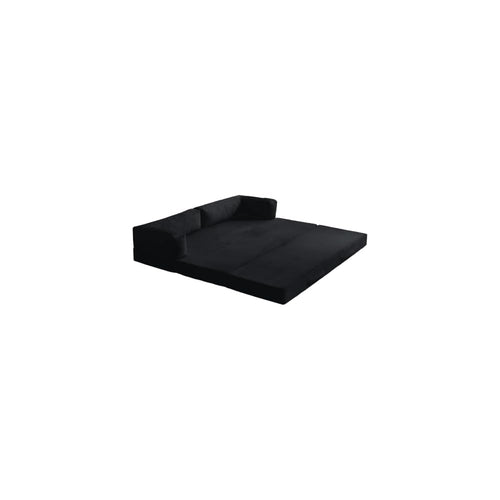 78" 5-in-1 Convertible Sofa Bed, Corduroy Tri-Fold Sleeper Couch, Black