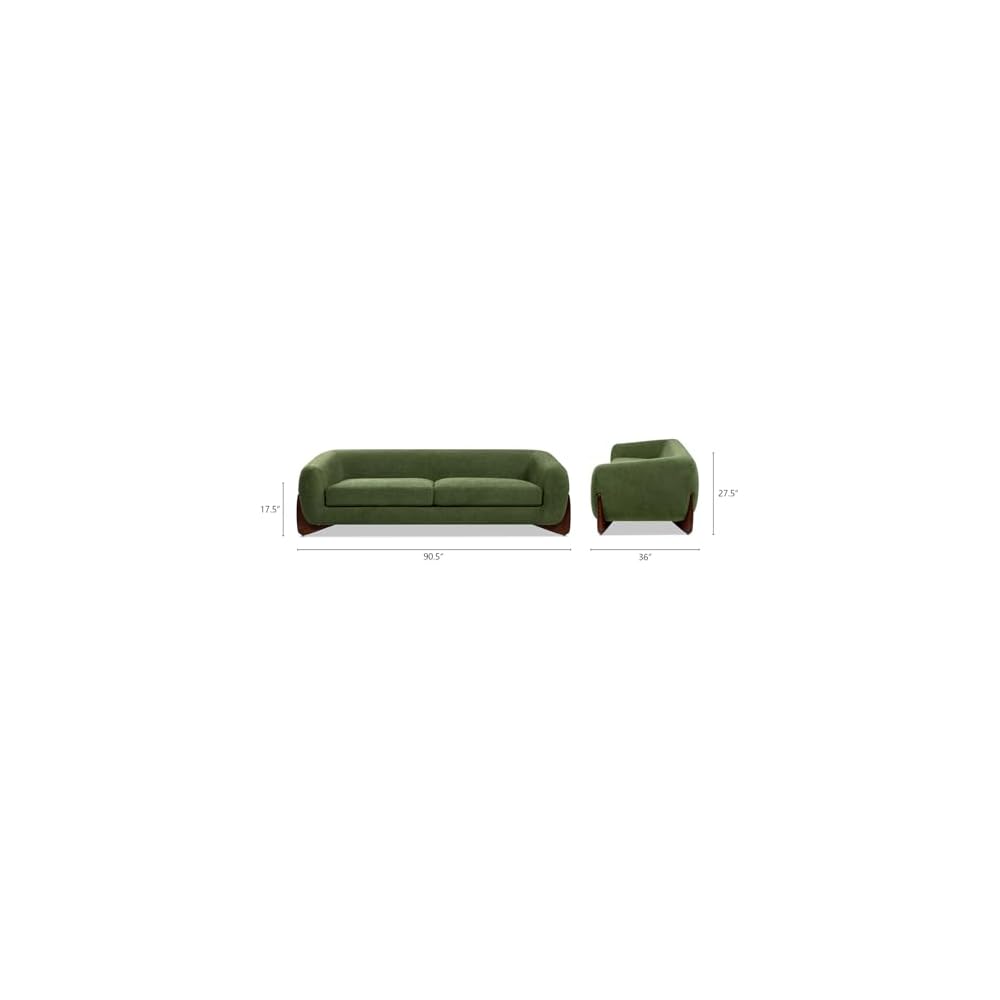 Jennifer Taylor Home Alpine 90.5" Modern Scandinavian Minimalist Round Arm Living Room Sofa Couch in Moss Green Fleeced Teddy