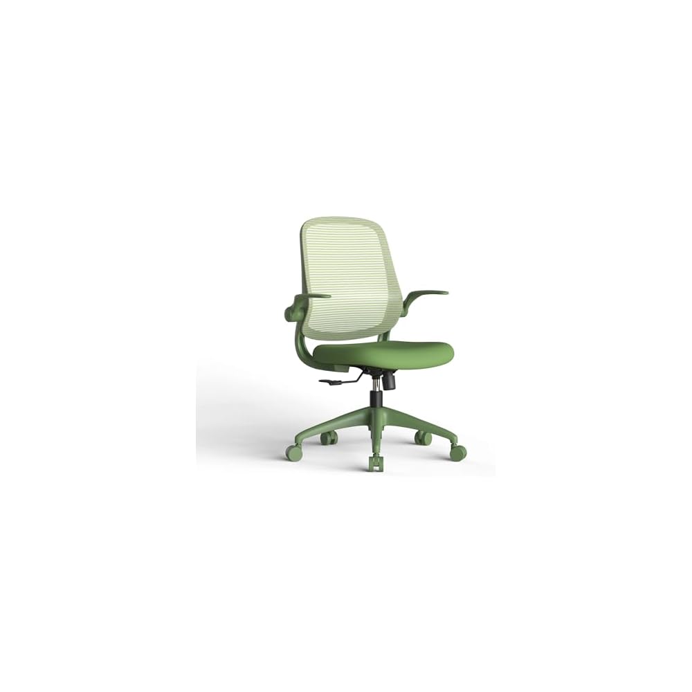Green Ergonomic Office Chair 500lb Heavy Duty, Mesh Desk Chair for Home Office, Mid Back Computer Chair with Flip-up Arms, High Density Molded Foam Seat with Adjustable Height, Fireproof (Green)