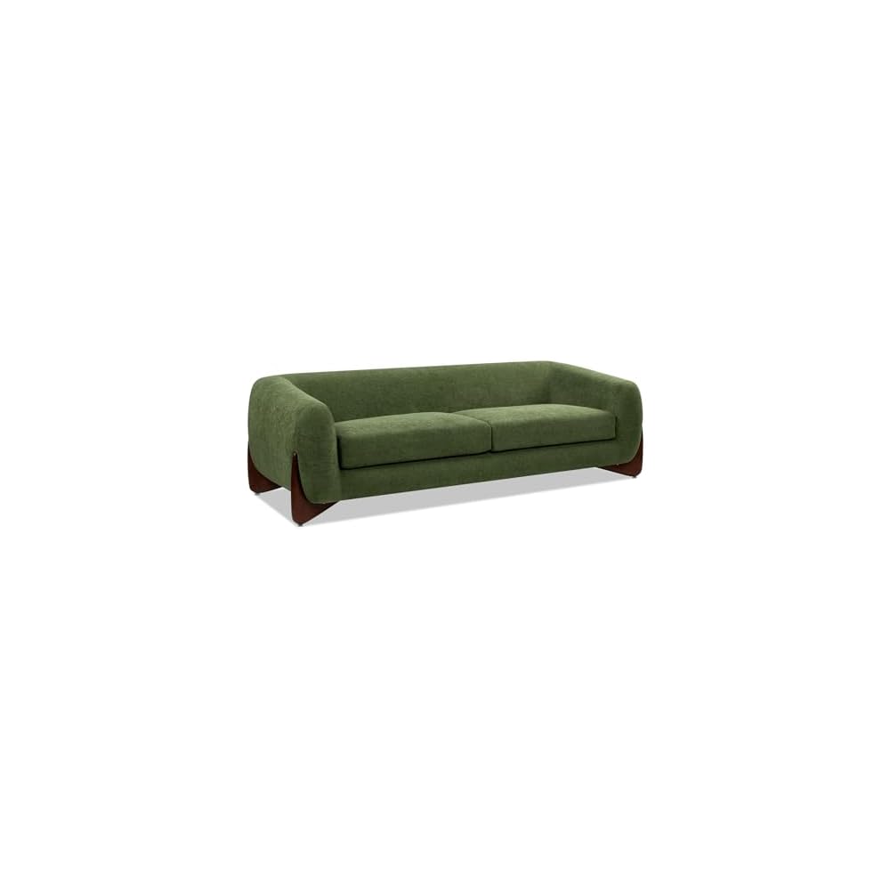 Jennifer Taylor Home Alpine 90.5" Modern Scandinavian Minimalist Round Arm Living Room Sofa Couch in Moss Green Fleeced Teddy