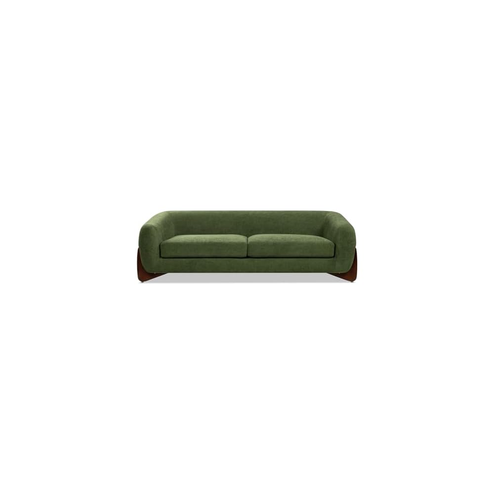 Jennifer Taylor Home Alpine 90.5" Modern Scandinavian Minimalist Round Arm Living Room Sofa Couch in Moss Green Fleeced Teddy
