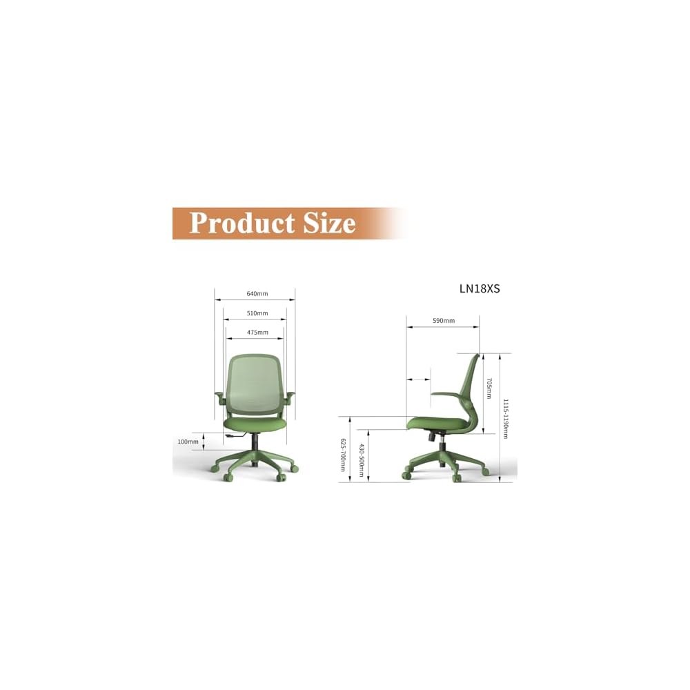 Green Ergonomic Office Chair 500lb Heavy Duty, Mesh Desk Chair for Home Office, Mid Back Computer Chair with Flip-up Arms, High Density Molded Foam Seat with Adjustable Height, Fireproof (Green)