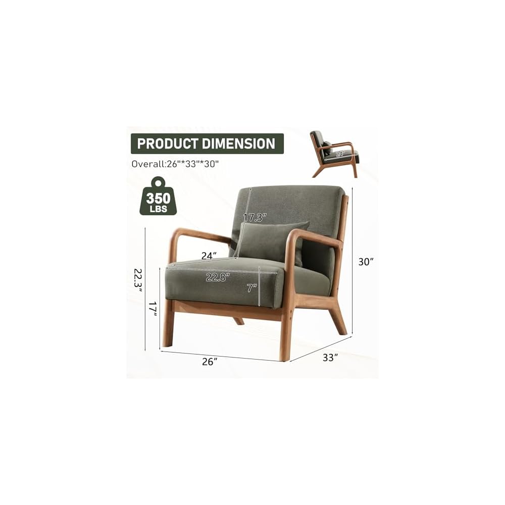 ANJ Mid Century Modern Accent Chairs Set of 2, Comfy Fabric Reading Chair with Solid Wood Frame, Easy Assembly Armchair for Living Room Blackish Green 2