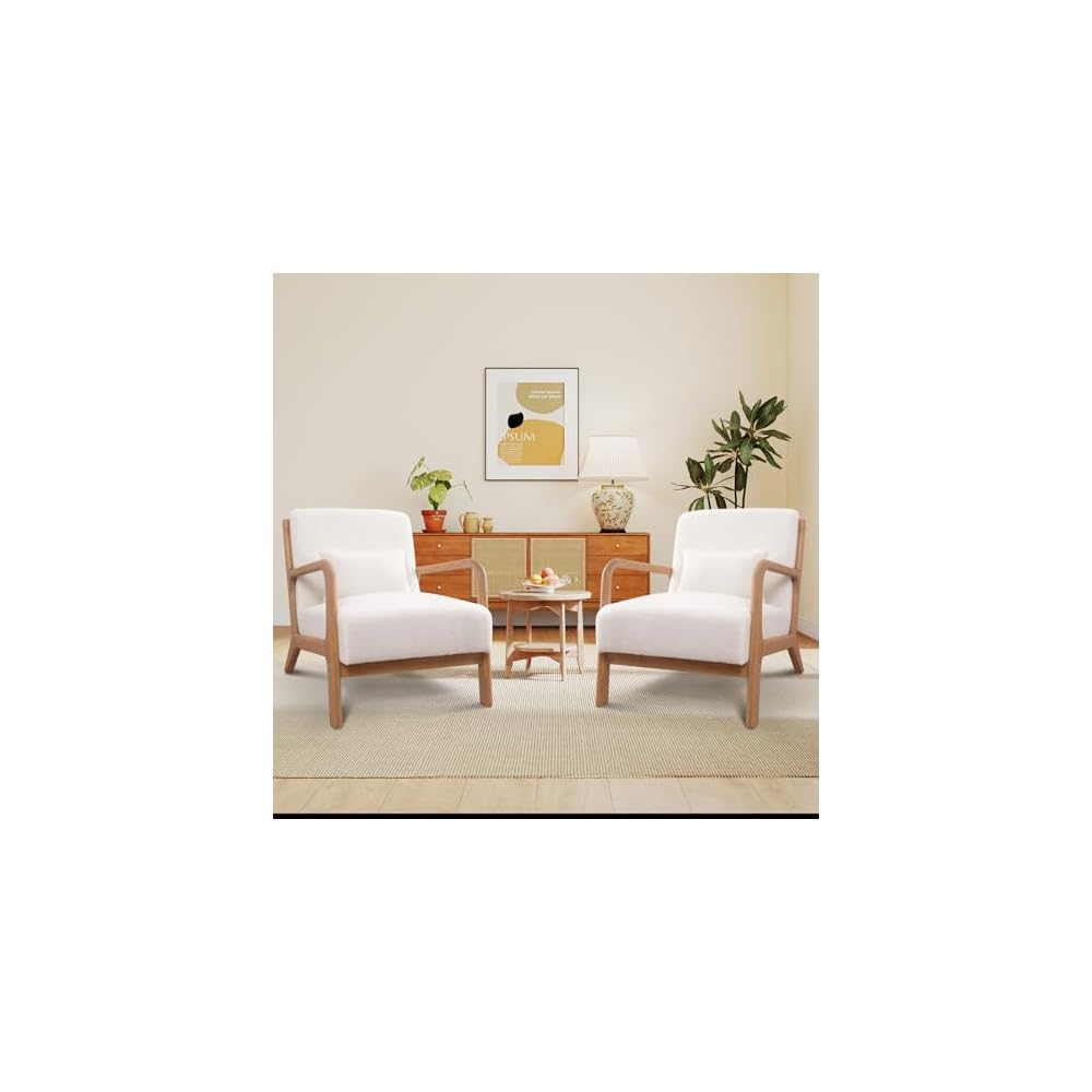 ANJ Mid Century Modern Accent Chairs Set of 2, Comfy Fabric Reading Chair with Solid Wood Frame, Easy Assembly Armchair for Living Room Blackish Green 2