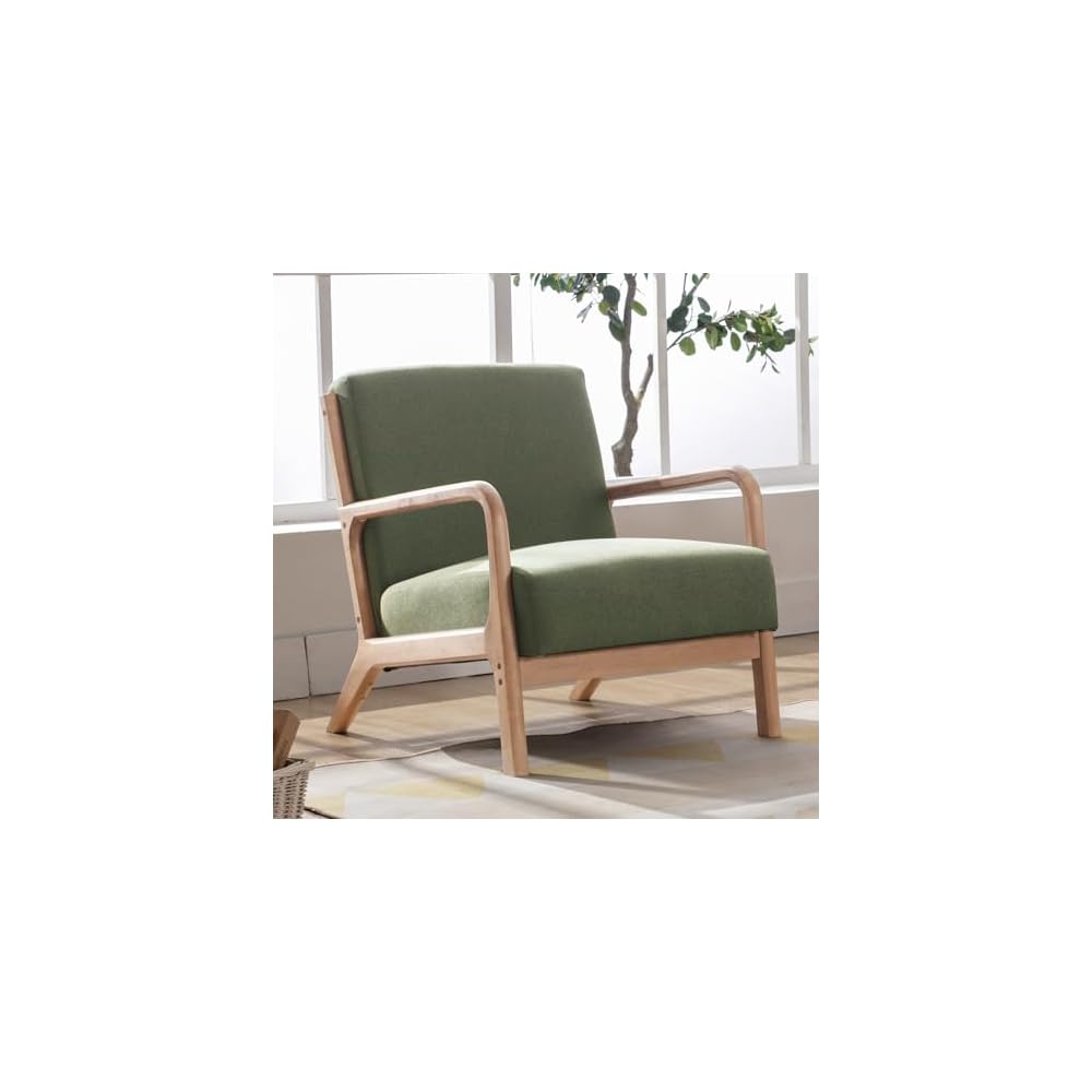 ANJ Mid Century Modern Accent Chairs Set of 2, Comfy Fabric Reading Chair with Solid Wood Frame, Easy Assembly Armchair for Living Room Blackish Green 2