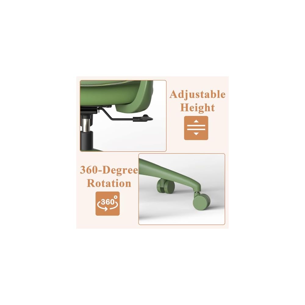 Green Ergonomic Office Chair 500lb Heavy Duty, Mesh Desk Chair for Home Office, Mid Back Computer Chair with Flip-up Arms, High Density Molded Foam Seat with Adjustable Height, Fireproof (Green)