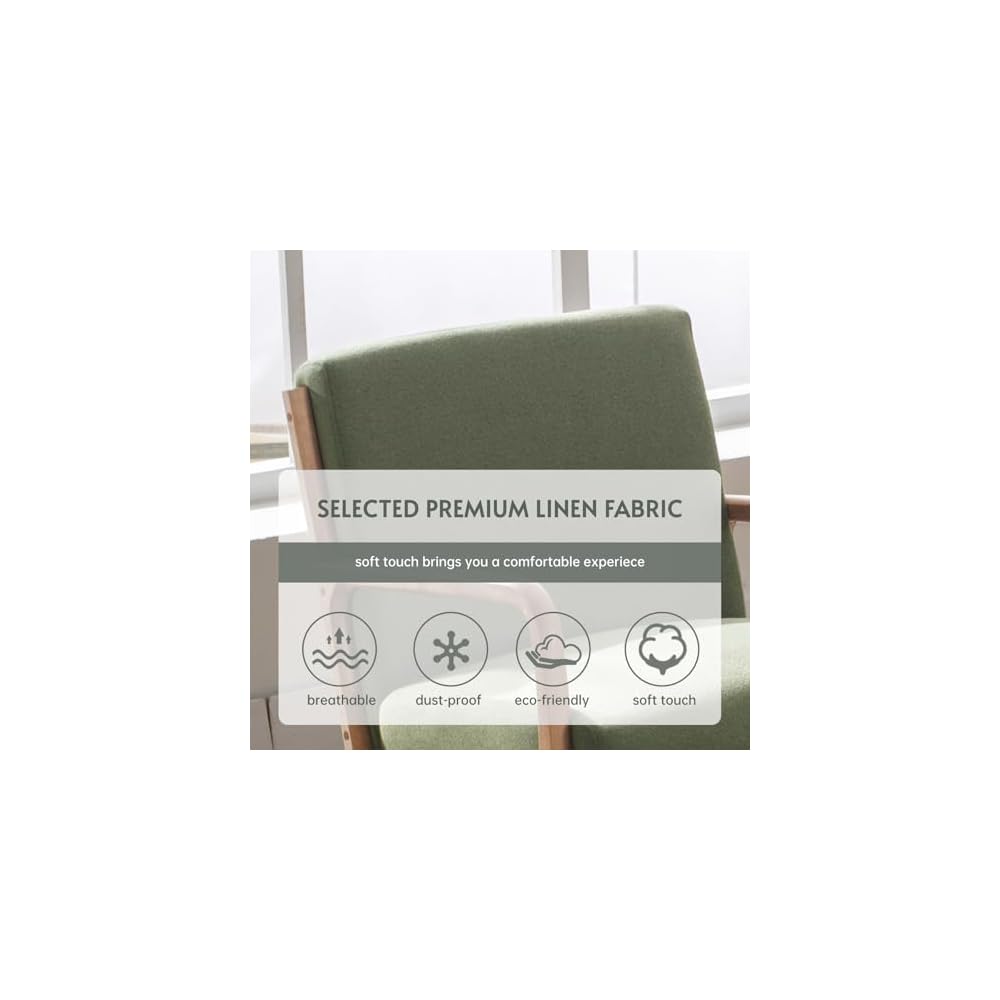 ANJ Mid Century Modern Accent Chairs Set of 2, Comfy Fabric Reading Chair with Solid Wood Frame, Easy Assembly Armchair for Living Room Blackish Green 2