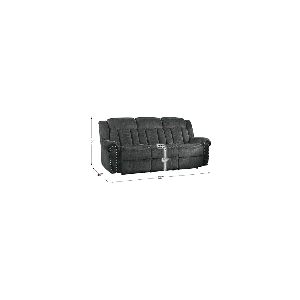 Homelegance 9901CC-3 Double Reclining Sofa, Gray, Fabric