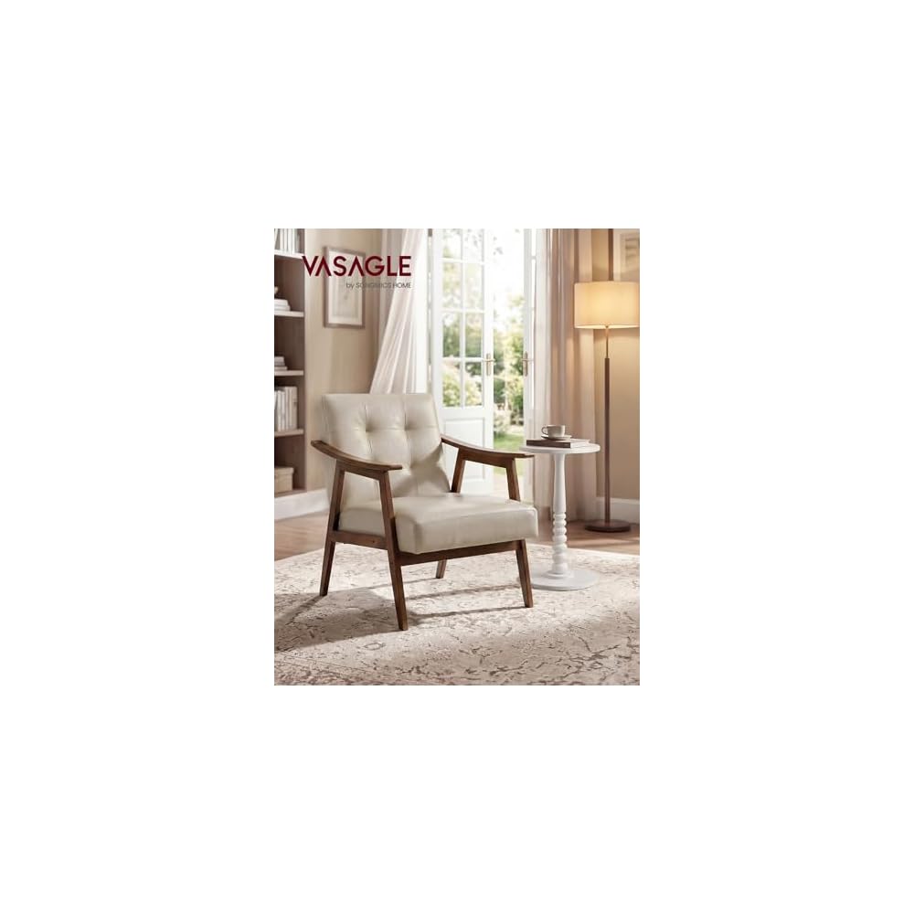 VASAGLE Accent Chair, PU Leather Armchair, Button Tufted, Thick Cushion