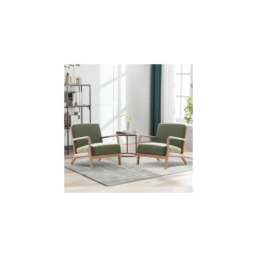 ANJ Mid Century Modern Accent Chairs Set of 2, Comfy Fabric Reading Chair with Solid Wood Frame, Easy Assembly Armchair for Living Room Blackish Green 2