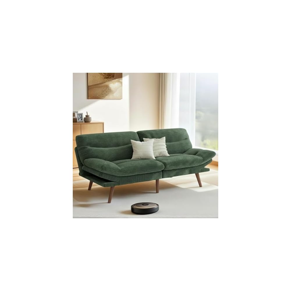 Pipishell 75" Convertible Futon Sofa Bed with Adjustable Armrests, Green