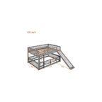 Bellemave Full Over Full Low Bunk Bed with Slide and Fence Railings Wood Floor Bunk Beds with Ladder for Kids Boys Girls Teens, Grey