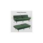 Pipishell 75" Convertible Futon Sofa Bed with Adjustable Armrests, Green