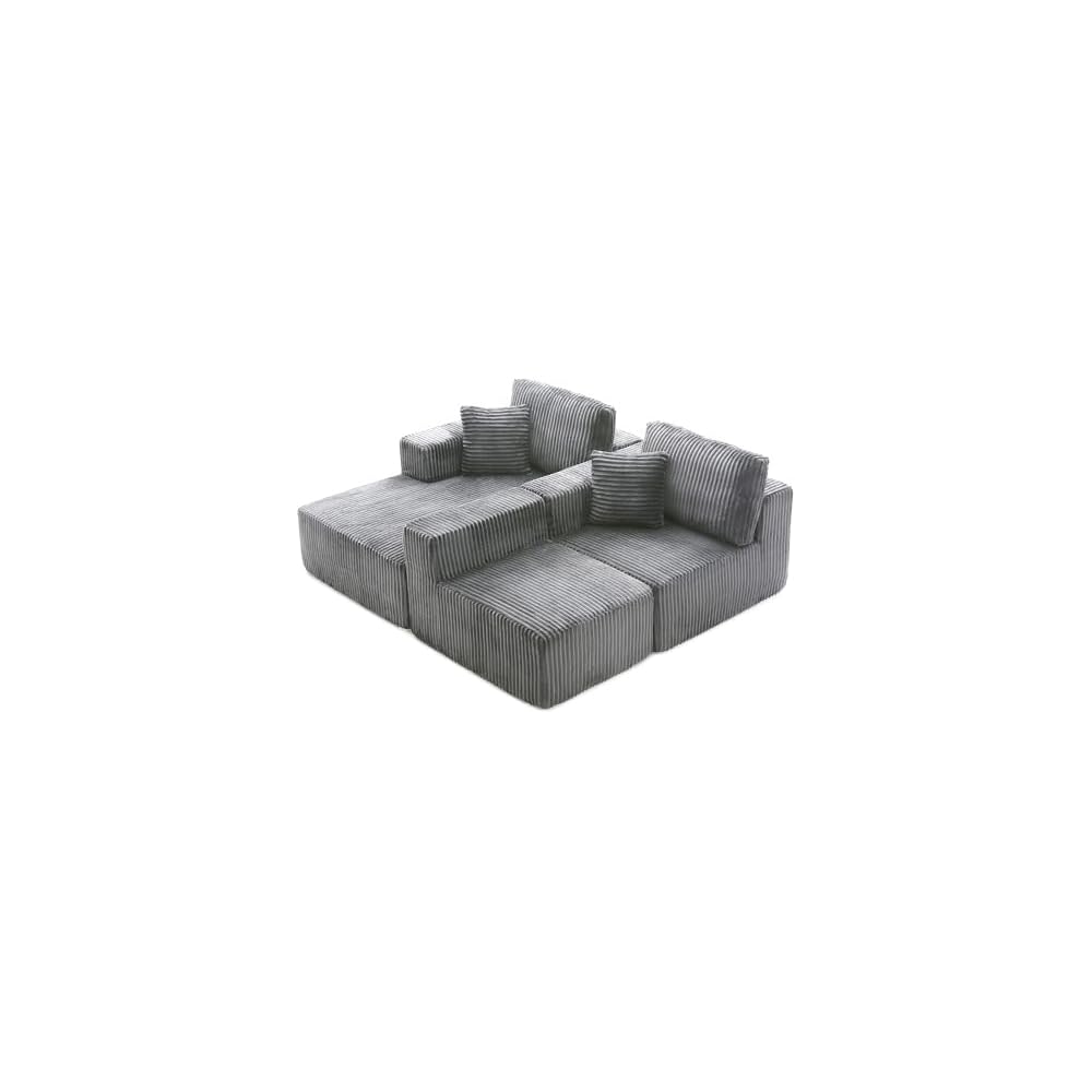 109" L-Shaped Modular Corner Sectional Sofa Corduroy Boneless Cloud Couches with Deep Seat, Modular Compressed Boneless Sofa W/Chaise Lounger for Living Room, No Assembly