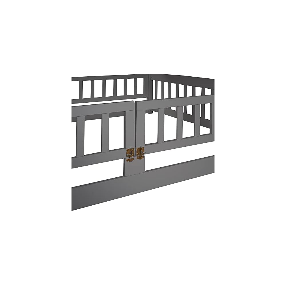 Bellemave Full Over Full Low Bunk Bed with Slide and Fence Railings Wood Floor Bunk Beds with Ladder for Kids Boys Girls Teens, Grey
