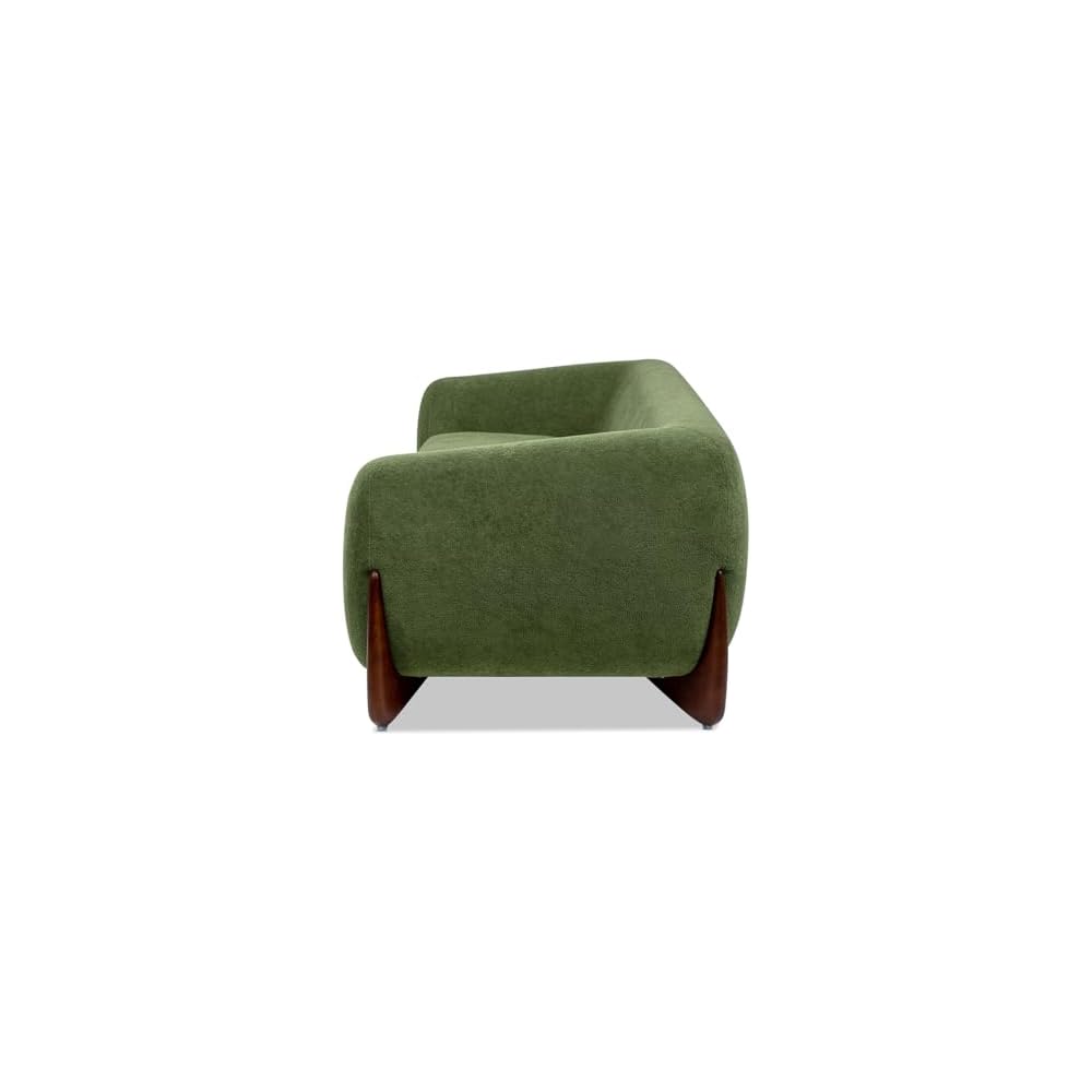Jennifer Taylor Home Alpine 90.5" Modern Scandinavian Minimalist Round Arm Living Room Sofa Couch in Moss Green Fleeced Teddy