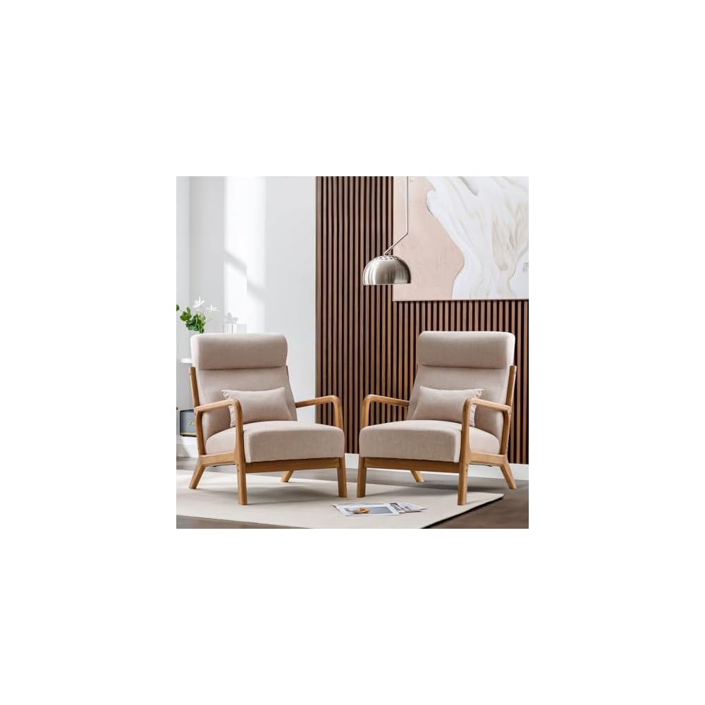 ANJ Mid Century Modern Accent Chairs Set of 2, Comfy Fabric Reading Chair with Solid Wood Frame, Easy Assembly Armchair for Living Room Blackish Green 2