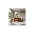 Modern Chesterfield Button-Tufted Couch, 88" Light Brown PU Leather 3 Seater Sofa, Home Luxury Upholstered Sofa Deep Seat Couch for Living Room Apartment Home Office
