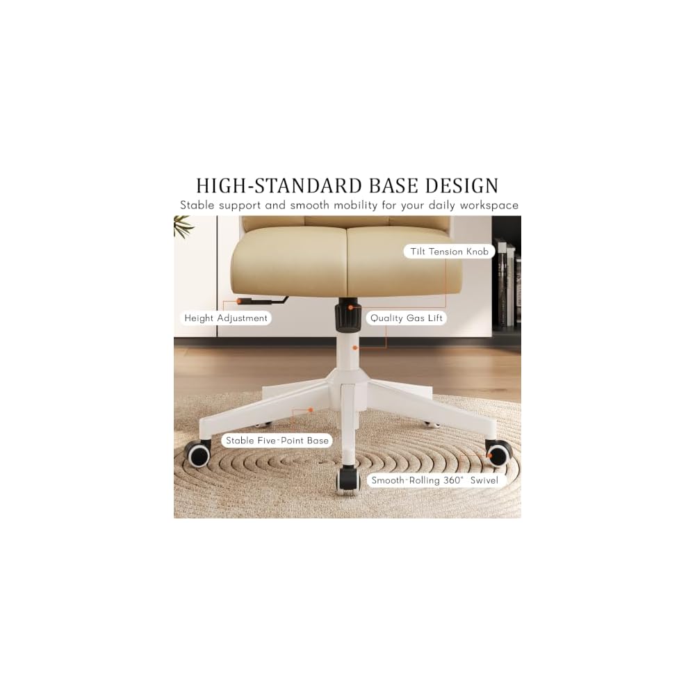 Compact Home Office Chair - Ergonomic Chair with Flip-Up Arms, Beige