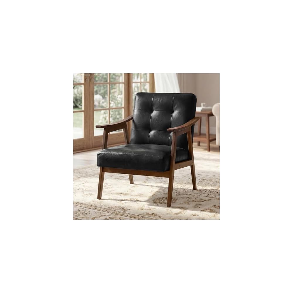 VASAGLE Accent Chair, PU Leather Armchair, Button Tufted, Thick Cushion