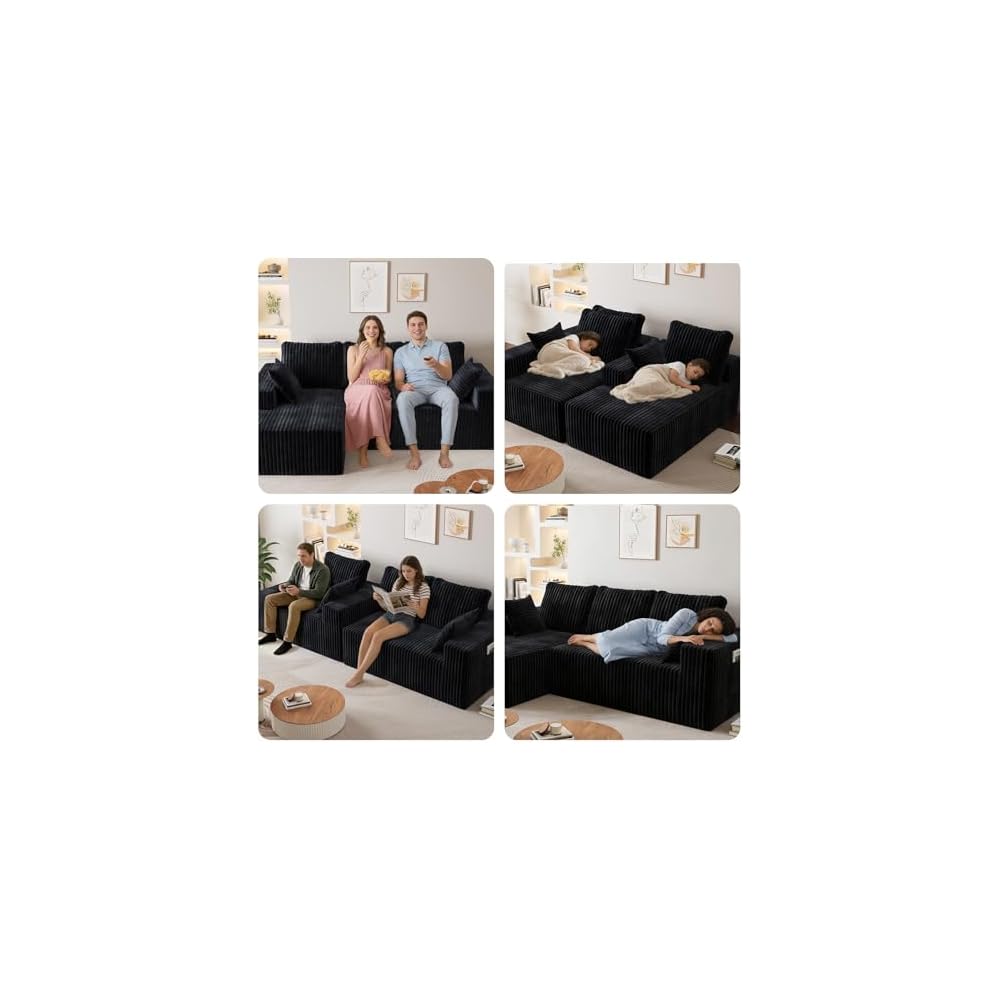 Memory Foam 94" Sectional Couches for Living Room, Modular Sectional Sofa with L-Shape Chaise, Cloud Couch, Fluffy Couch with Bed Pillows for Sleeping
