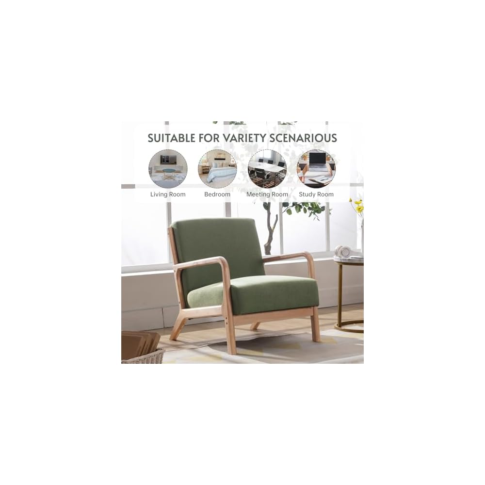ANJ Mid Century Modern Accent Chairs Set of 2, Comfy Fabric Reading Chair with Solid Wood Frame, Easy Assembly Armchair for Living Room Blackish Green 2