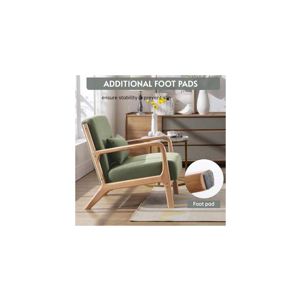 ANJ Mid Century Modern Accent Chairs Set of 2, Comfy Fabric Reading Chair with Solid Wood Frame, Easy Assembly Armchair for Living Room Blackish Green 2