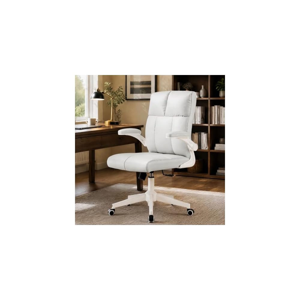 Compact Home Office Chair - Ergonomic Chair with Flip-Up Arms, Beige