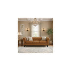 Modern Chesterfield Button-Tufted Couch, 88" Light Brown PU Leather 3 Seater Sofa, Home Luxury Upholstered Sofa Deep Seat Couch for Living Room Apartment Home Office