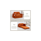 Boneless Loveseat Couch, 2 in 1 Convertible Sofa Bed with Pillows, Foldable Couch for Small Spaces Bedroom, Loveseat Sleeper Sofa Bed with Two Cup Holders for Living Room, Corduroy (Orange)