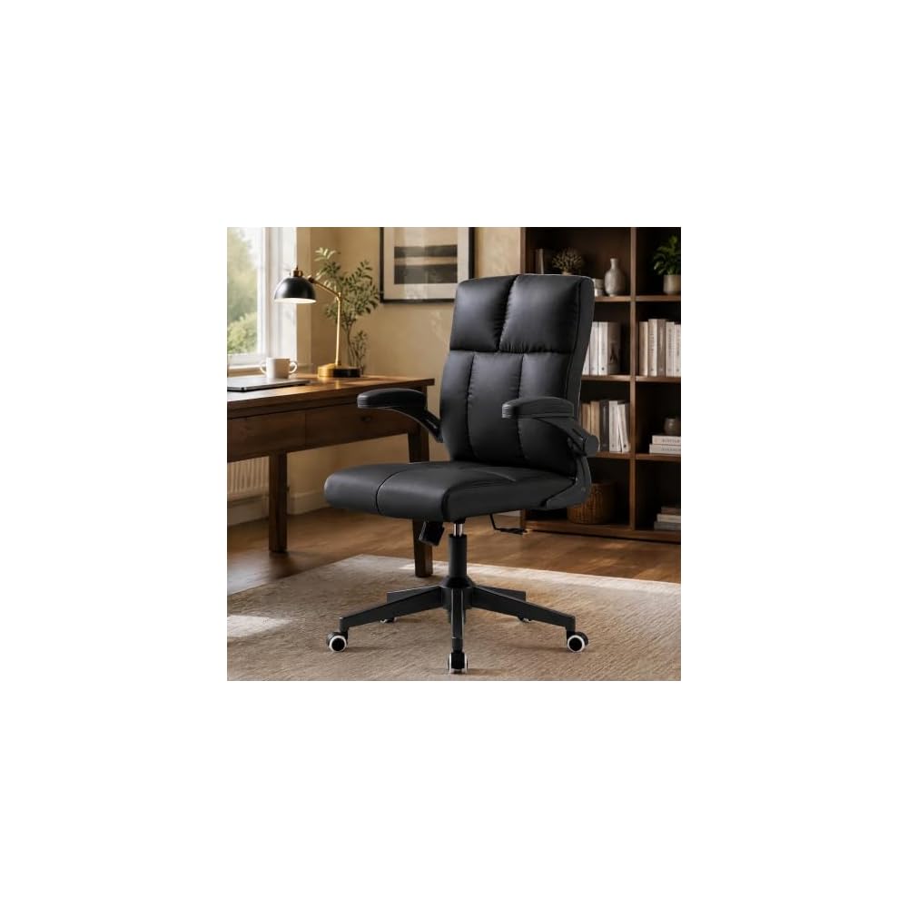 Compact Home Office Chair - Ergonomic Chair with Flip-Up Arms, Beige