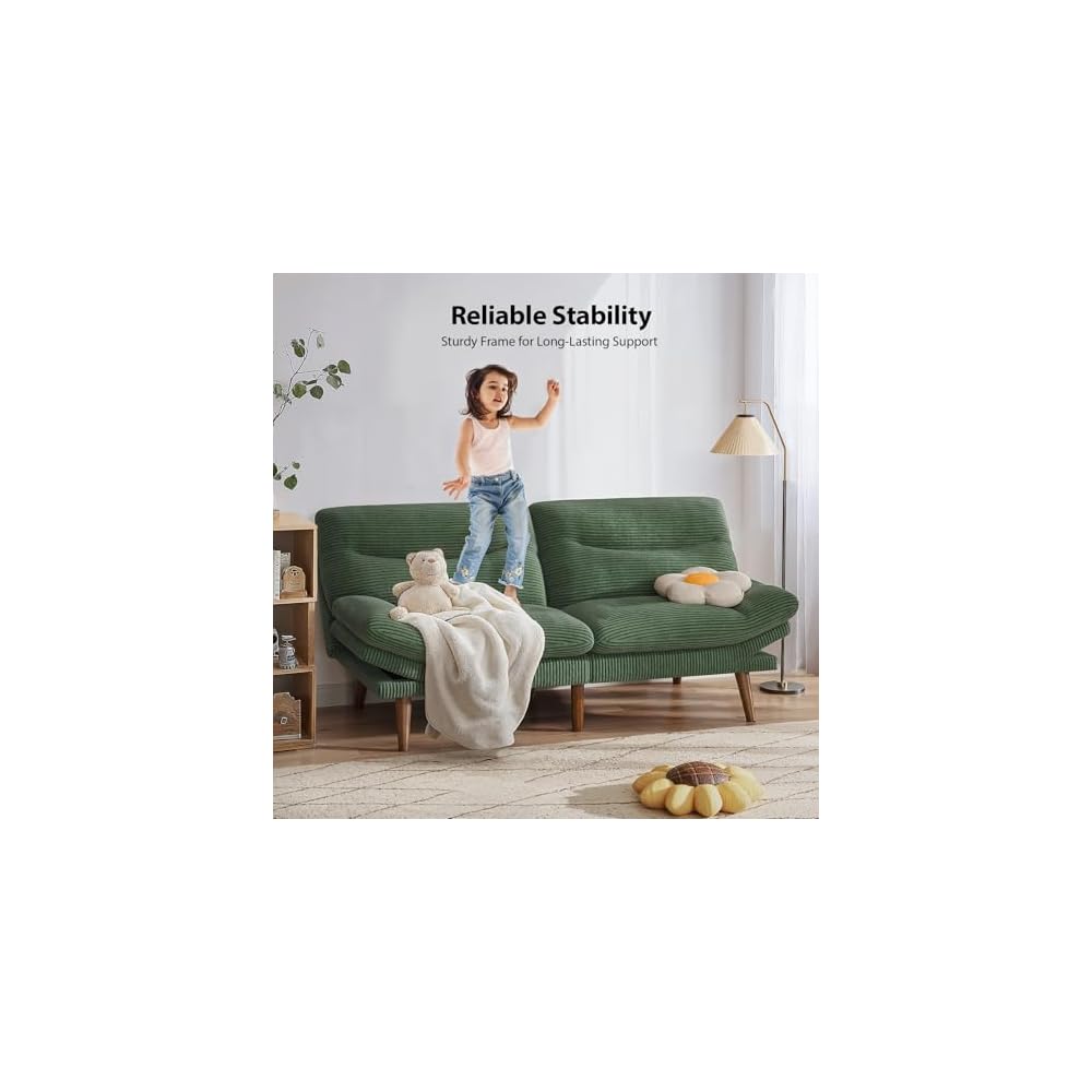 Pipishell 75" Convertible Futon Sofa Bed with Adjustable Armrests, Green