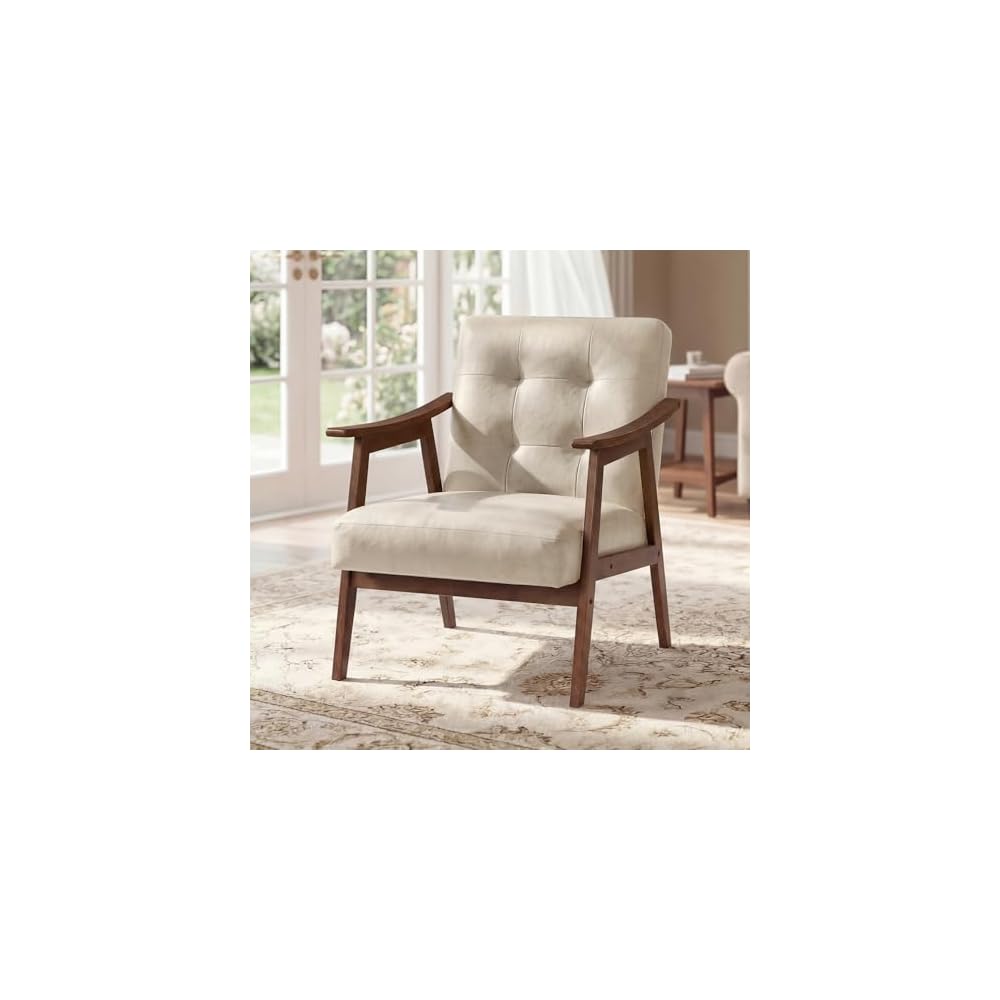 VASAGLE Accent Chair, PU Leather Armchair, Button Tufted, Thick Cushion