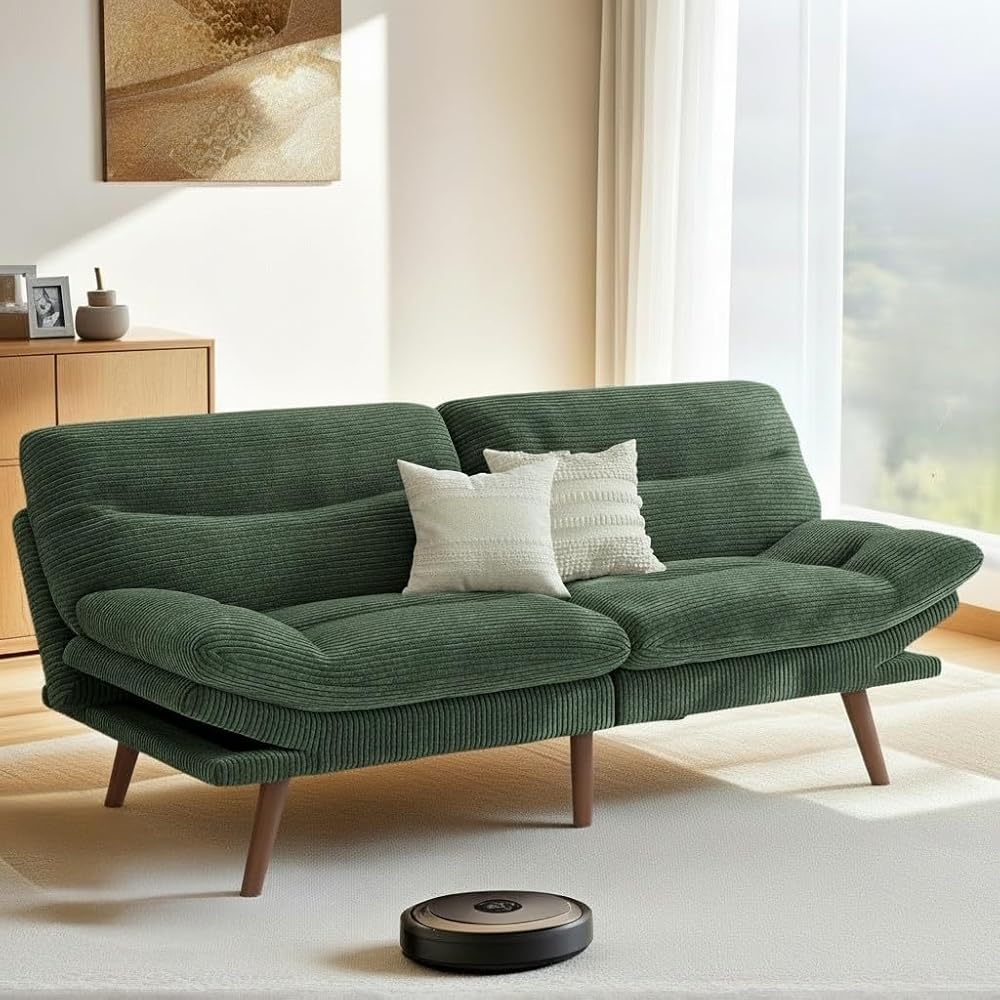 Pipishell 75" Convertible Futon Sofa Bed with Adjustable Armrests, Green