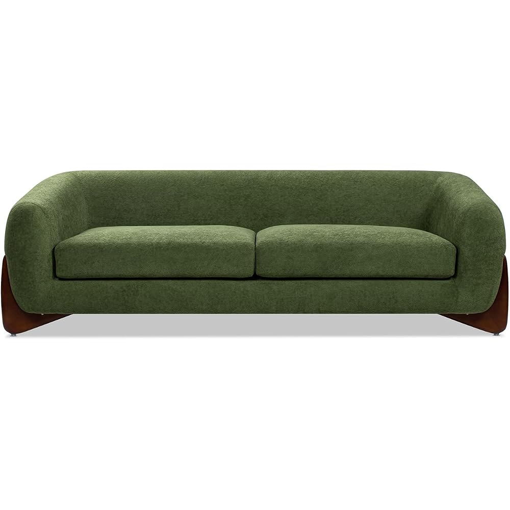 Jennifer Taylor Home Alpine 90.5" Modern Scandinavian Minimalist Round Arm Living Room Sofa Couch in Moss Green Fleeced Teddy