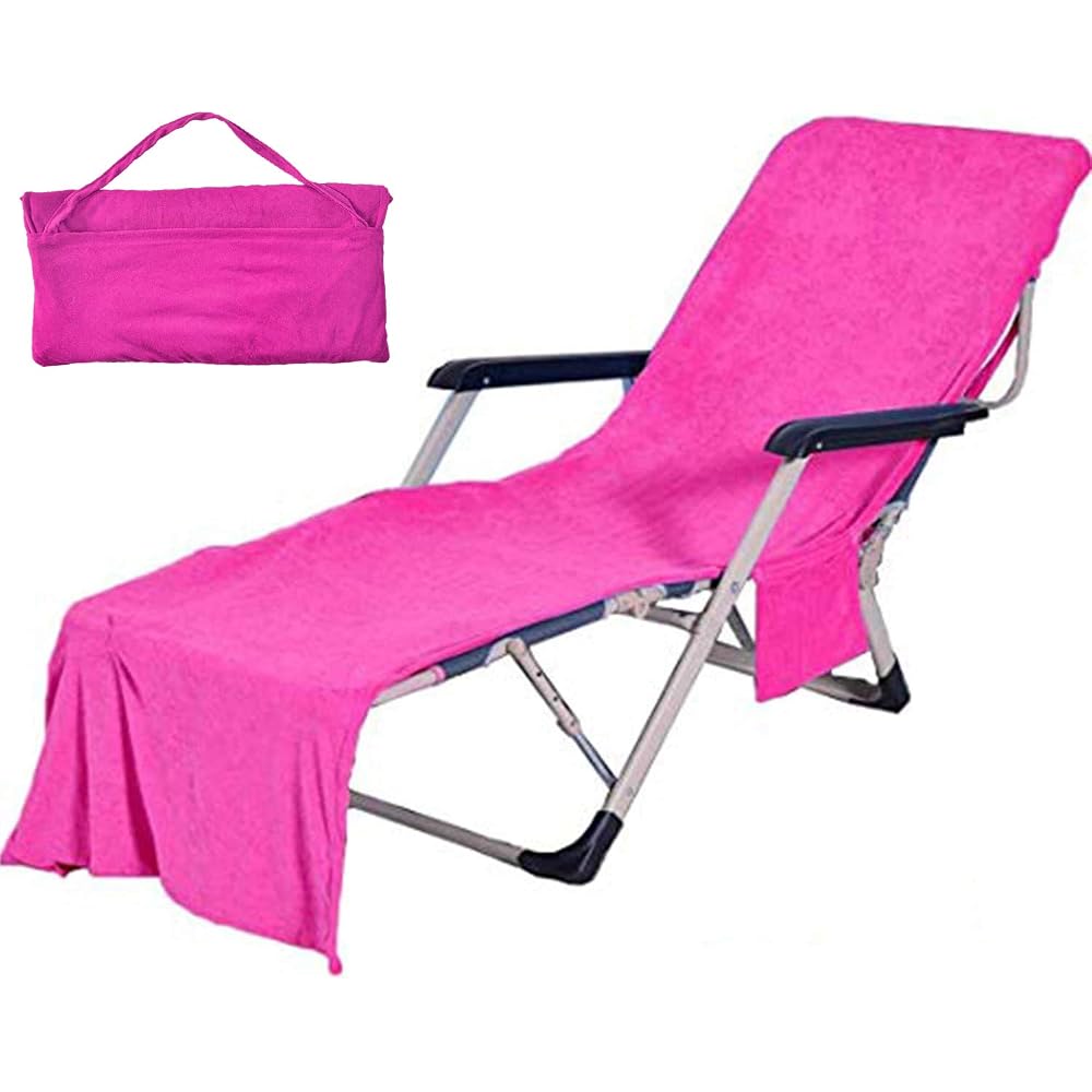 VOCOOL Double Layer Chaise Lounge Pool Chair Cover Beach Towel Fitted Elastic Pocket Won't Slide 85" L x 30" W-Pink