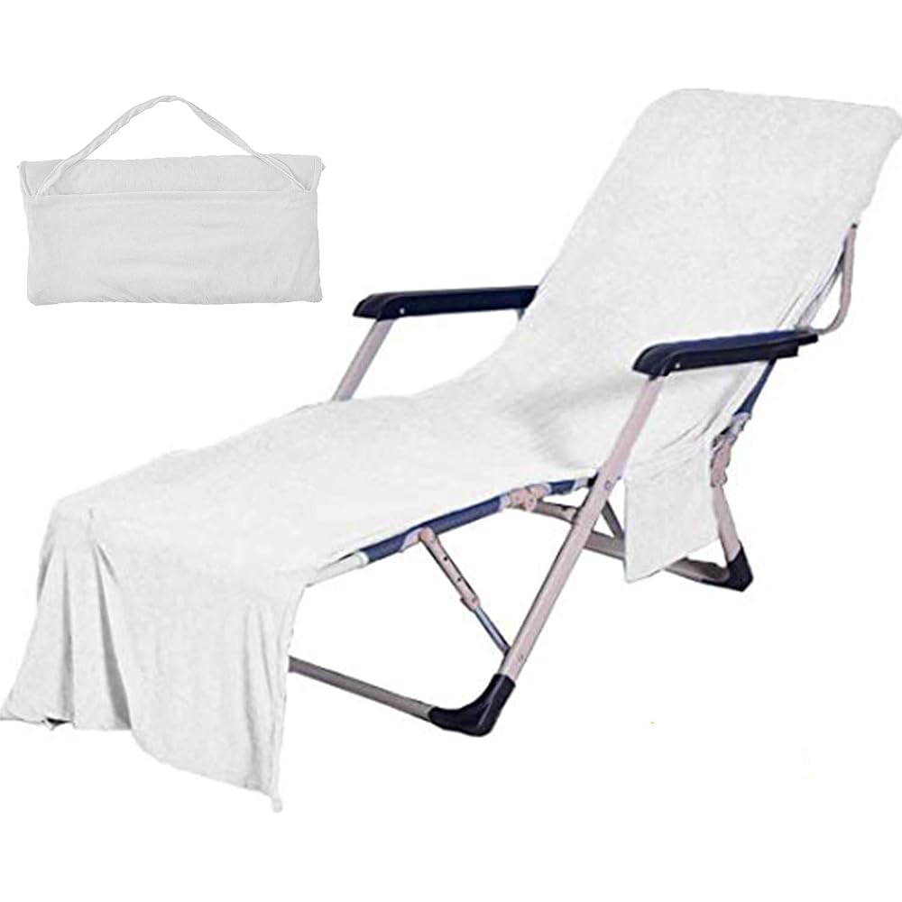 VOCOOL Double Layer Chaise Lounge Pool Chair Cover Beach Towel Fitted Elastic Pocket Won't Slide 85" L x 30" W-Pink