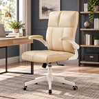 Compact Home Office Chair - Ergonomic Chair with Flip-Up Arms, Beige