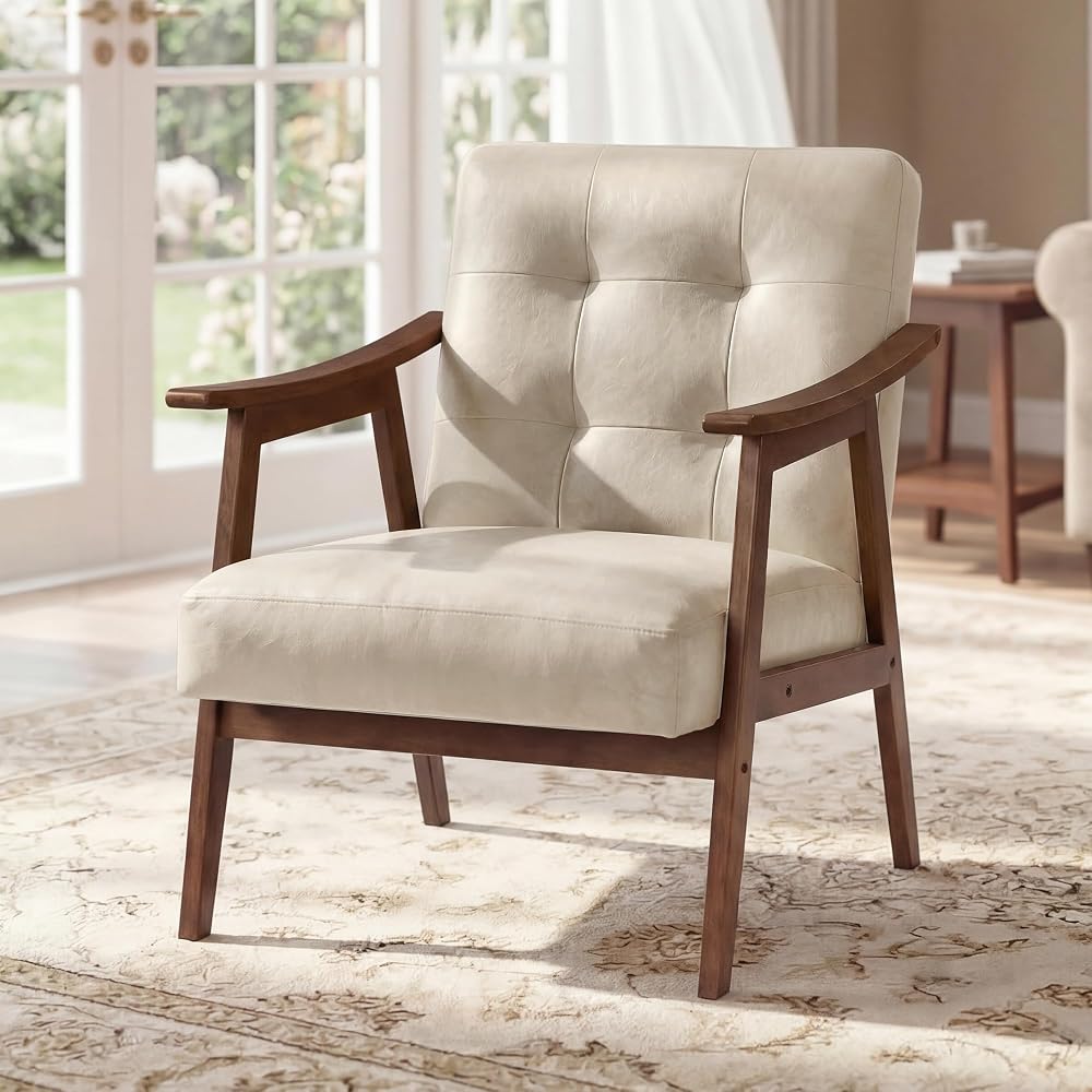 VASAGLE Accent Chair, PU Leather Armchair, Button Tufted, Thick Cushion
