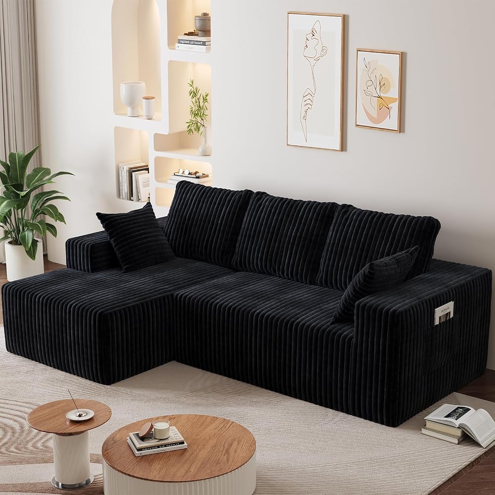 Memory Foam 94" Sectional Couches for Living Room, Modular Sectional Sofa with L-Shape Chaise, Cloud Couch, Fluffy Couch with Bed Pillows for Sleeping