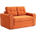 Boneless Loveseat Couch, 2 in 1 Convertible Sofa Bed with Pillows, Foldable Couch for Small Spaces Bedroom, Loveseat Sleeper Sofa Bed with Two Cup Holders for Living Room, Corduroy (Orange)