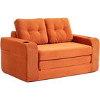 Boneless Loveseat Couch, 2 in 1 Convertible Sofa Bed with Pillows, Foldable Couch for Small Spaces Bedroom, Loveseat Sleeper Sofa Bed with Two Cup Holders for Living Room, Corduroy (Orange)